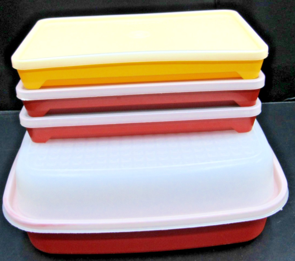 4 Vtg Tupperware Keeper Containers Paprika/yellow 1292 1294 w/ Lid